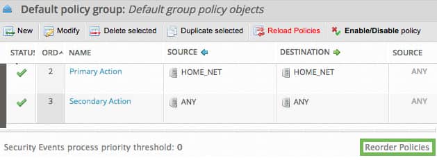 Displays location of Policy Reorder link